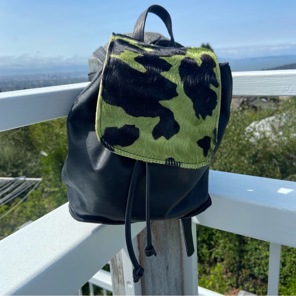 The Village Tannery Leather Calf Hair Mini Backpack by Sevestet NYC
